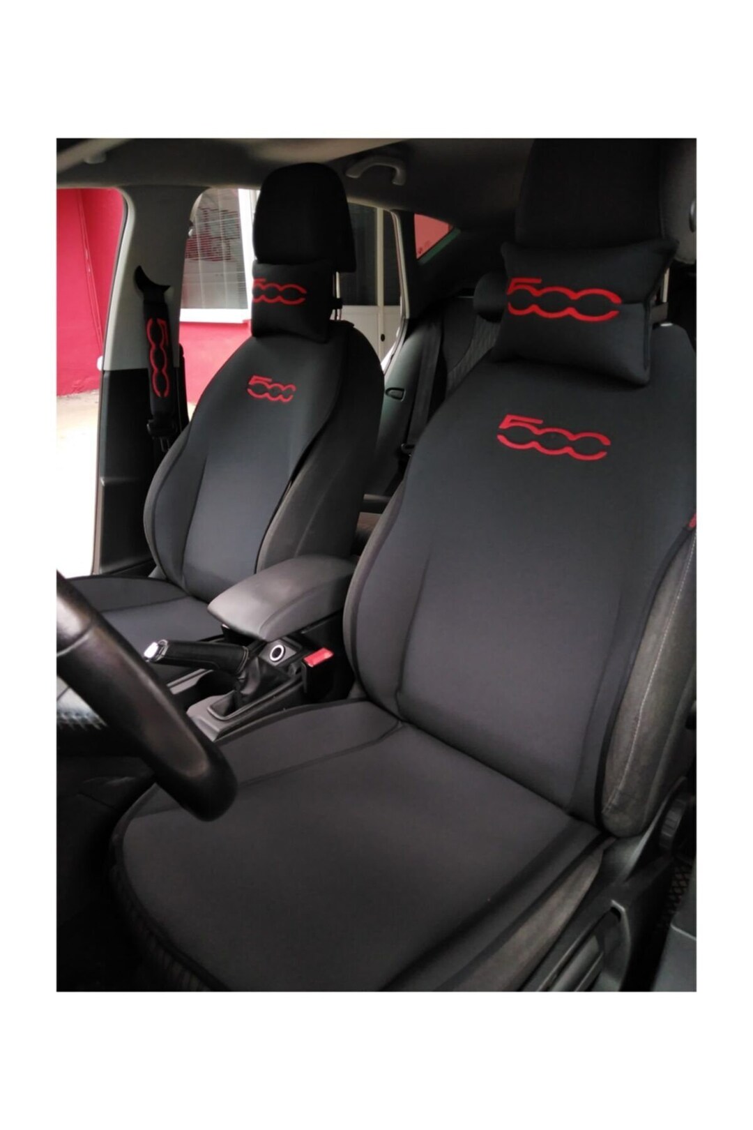 2 PCS Car Seat Covers for Fiat 500 2 Pcs Neck Pillows 2 Pcs Belt Covers