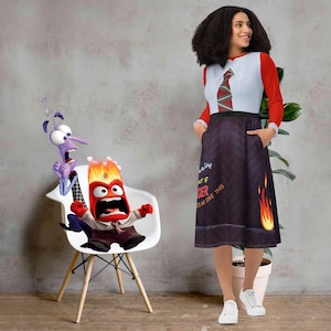 Anger Inside Out Midi mit langen Ärmeln, Kleid über dem ganzen Kleid, Inside Out Film, Anger Charakter Inside Out 2 Kleid, lustiges Lehrer-Outfit