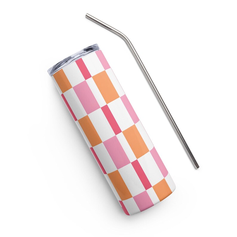 Lest go Ghost retro Vaso de acero inoxidable, coquette checkered retro tumbler, halloween season tumbler