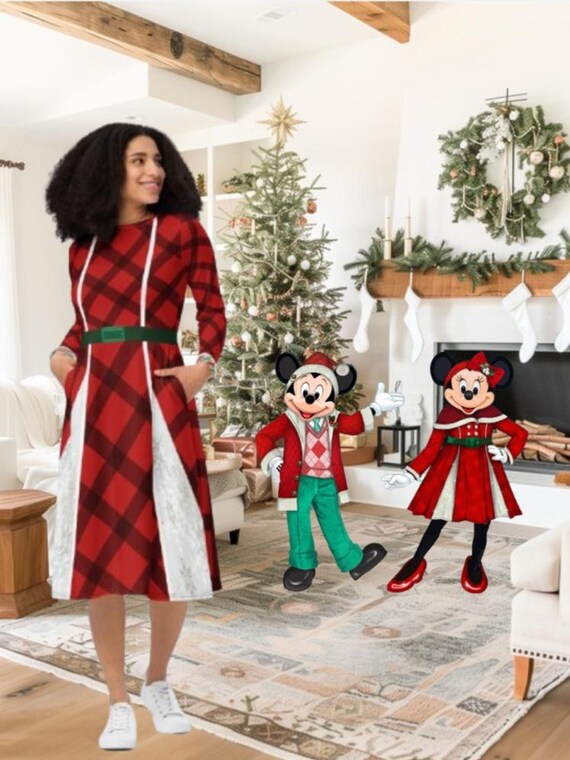 Christmas Midi Dress All Over, Christmas Woman Dress, Christmas Costume Outfit, Teacher Funny Christmas Dress, Minnie Mouse Christmas Dress