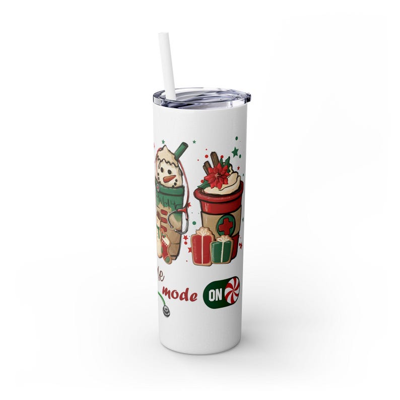 Christmas Nurse Mode On Skinny Tumbler, Gingerbread Snowman, Holiday Gift for Nurse, 20oz Cup, Nurse Appreciation Gift, nurse christmas gift image 3