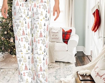 Women's Pajama Pants (AOP), Christmas holiday moments, Pajama Pink Tree holiday style, Christmas Gifts, Christmas Pink Tree Pajama All Used