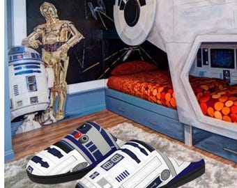 Starwars R2-D2 Men's Indoor Slippers | Cozy House Slippers | Fun Guest Slippers | Shower Sandals | Home Footwear | Star Wars shoes shower