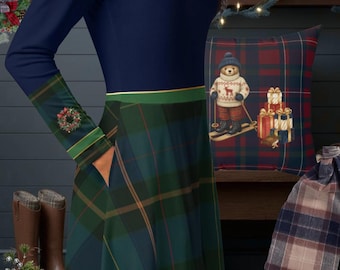 Ralph's inspiriertes Vintage-Weihnachtskleid für Damen, Midi-Länge mit Allover-Print, Weihnachtskleid für Lehrerinnen, Festtagskostüm, Weihnachtskleid für Damen