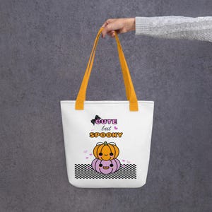 Coquette checkered cute but spooky Bolsa de tela, haloween tote bag, Checkered Halloween, Trick or Treat Trunk or Treat Bag