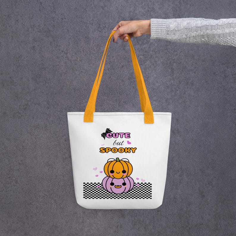 Coquette checkered cute but spooky Bolsa de tela, haloween tote bag, Checkered Halloween, Trick or Treat Trunk or Treat Bag