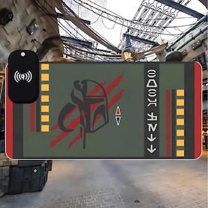 Mousepad Gamer LED Star Wars Boba Fett - Carregamento Sem Fio - Mousepad de Mesa - Presentes Star Wars - Acessórios Tecnológicos - Decoração Star Wars para Escritórios