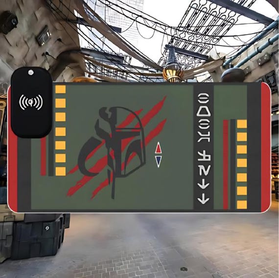 Star Wars Boba Fett LED Gaming Mouse Pad - Wireless Charging - Desk Mouse Pad - Starwars gifts - Tech Accessories -Starwars decor offices -