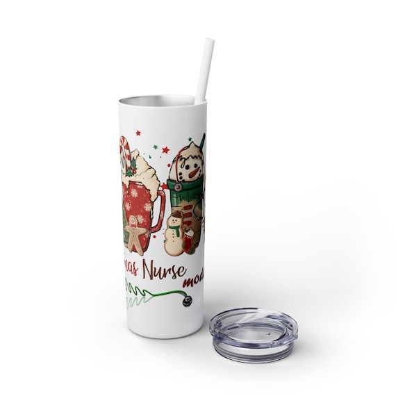 Christmas Nurse Mode On Skinny Tumbler, Gingerbread Snowman, Holiday Gift for Nurse, 20oz Cup, Nurse Appreciation Gift, nurse christmas gift