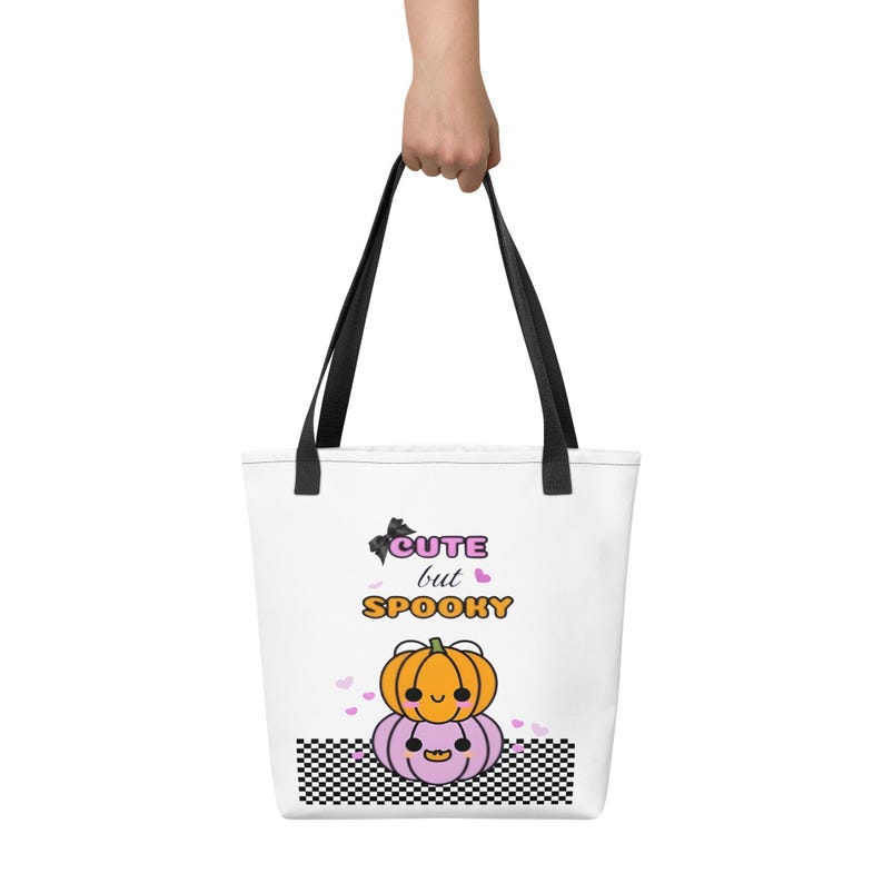 Coquette checkered cute but spooky Bolsa de tela, haloween tote bag, Checkered Halloween, Trick or Treat Trunk or Treat Bag