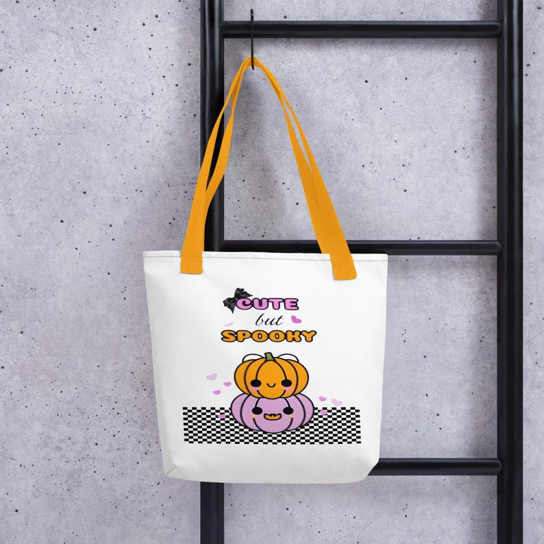 Coquette checkered cute but spooky Bolsa de tela, haloween tote bag, Checkered Halloween, Trick or Treat Trunk or Treat Bag