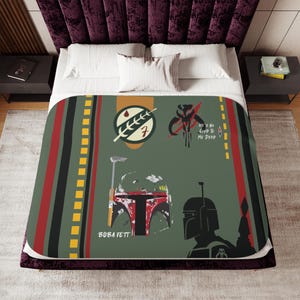 Boba Fett Sherpa Blanket | Star Wars Two Color Throw | Starwars Blanket | Home Decor | The Mandalorian | BobaFett Blanket | Starwars decor image 1