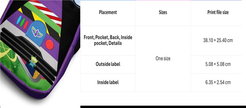 Puede incluir: Mochila morada con un estampado gr&aacute;fico colorido de personajes de la franquicia de pel&iacute;culas Toy Story. El estampado incluye a Buzz Lightyear, Woody y otros personajes. La mochila tiene un bolsillo frontal, un bolsillo trasero y un bolsillo interior.