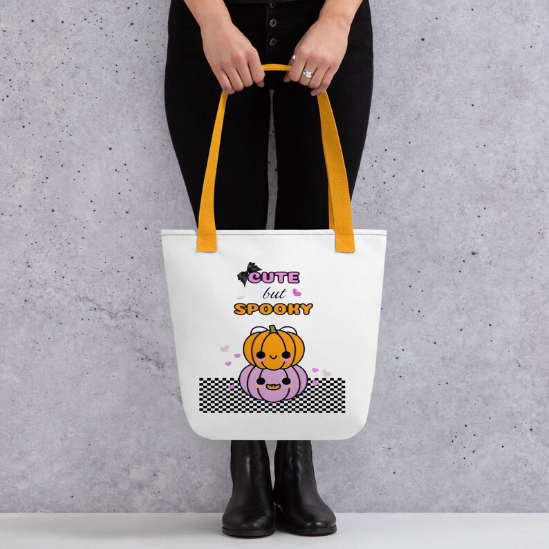 Coquette checkered cute but spooky Bolsa de tela, haloween tote bag, Checkered Halloween, Trick or Treat Trunk or Treat Bag