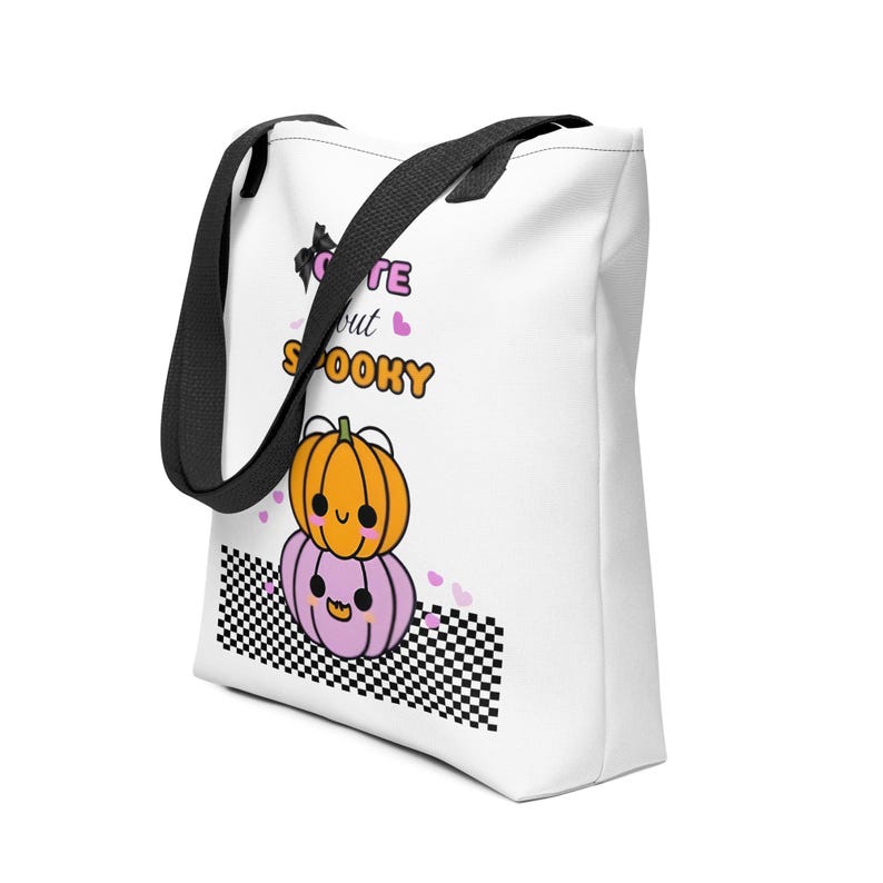 Coquette checkered cute but spooky Bolsa de tela, haloween tote bag, Checkered Halloween, Trick or Treat Trunk or Treat Bag