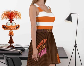 Anxiety skater cosplay dress, anxiety all the time, Anxiety inside Out dress womens, teacher anxiety cosplay, disney adult dress