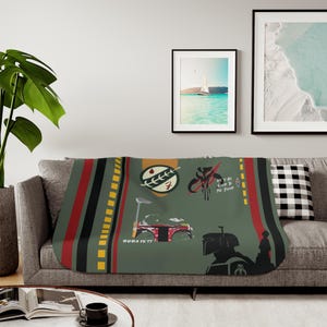 Boba Fett Sherpa Blanket | Star Wars Two Color Throw | Starwars Blanket | Home Decor | The Mandalorian | BobaFett Blanket | Starwars decor image 2