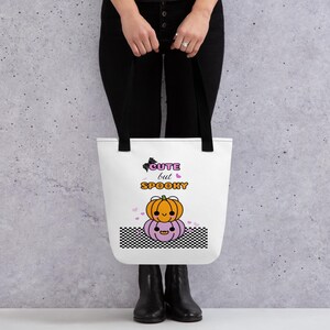 Coquette checkered cute but spooky Bolsa de tela, haloween tote bag, Checkered Halloween, Trick or Treat Trunk or Treat Bag