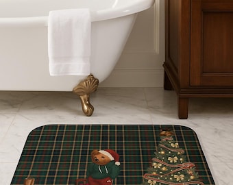 Ralphs Weihnachtsbadematte – Ralph Lauren-inspirierter karierter Teddybär – Weihnachtsdeko – Polo-Bär Weihnachten – Tartan-Geschenkpapier
