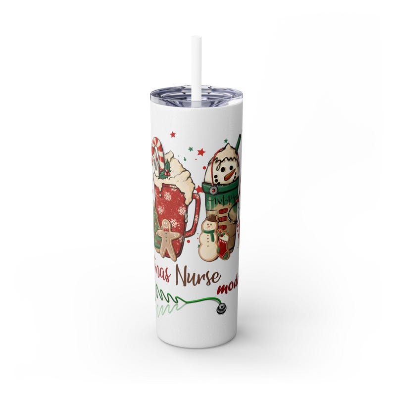 Christmas Nurse Mode On Skinny Tumbler, Gingerbread Snowman, Holiday Gift for Nurse, 20oz Cup, Nurse Appreciation Gift, nurse christmas gift image 7