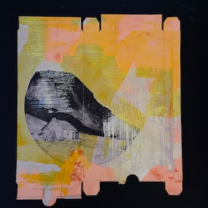 Talhe doce e serigrafia originais em embalagens de papelão reciclado. Em quadro preto A3 pronto para emoldurar.