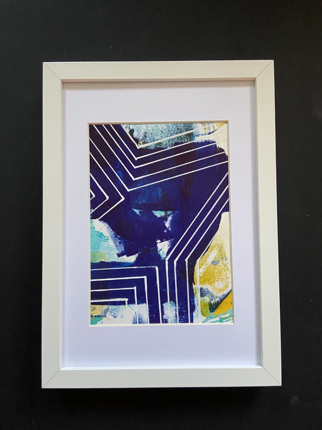 Framed Original Screenprint /drawing Blue Turquoise Yellow - Etsy