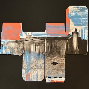 Talhe doce e serigrafia originais em embalagens de papelão reciclado. Em quadro preto A3 pronto para emoldurar.