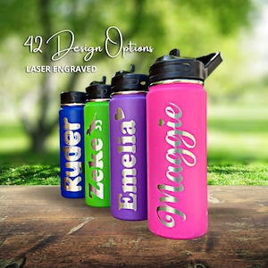 Water Bottle for Kids, Laser Engraved, 18 oz Stainless Steel Bottle, Kids Insulated Water Bottle, Personalized Kids Water Bottle