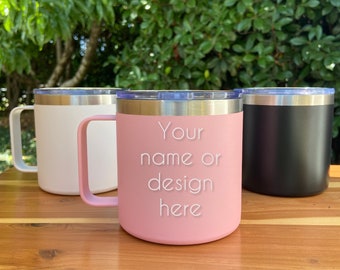 Personalized Coffee Mug , Laser Engraved, 14oz mug, Custom Coffee Mug with lid, Insulated coffee mug, Stainless Steel Custom mug