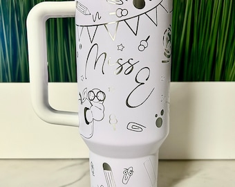 Teacher Gift Idea, Full Wrap Personalized 40oz Tumbler, Laser Engraved Travel Mug, Stainless Steel Tumbler for Teacher