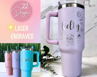 Personalized 40oz Tumbler, Laser Engraved, Personalized Travel Mug, Stainless Steel with lid & straw, 40oz