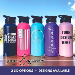 Custom Water Bottle, Laser Engraved Water Bottle, Personalized Water Bottle, 32 oz bottle, Stainless Steel Water Bottle, Gift for athlete