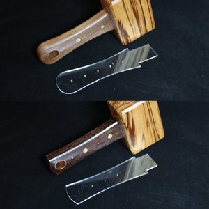 May include: Two wooden mallets with brass accents and clear plastic rulers with markings. The mallets have a striped wood grain pattern.