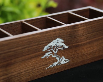 Customizable Wooden Makeup Brush Holder: Handmade Oak Organizer