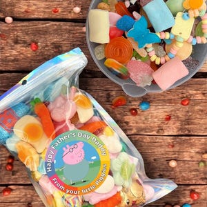 Father’s Day, Daddy Pig Sweet Pouches filled with Pick and Mix Sweets Father’s Day Sweet Pouch – Personalised Custom Father’s Day Gift
