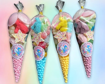 Unicorn Sweet Cones Party Favours filled with pick and mix Sweets
