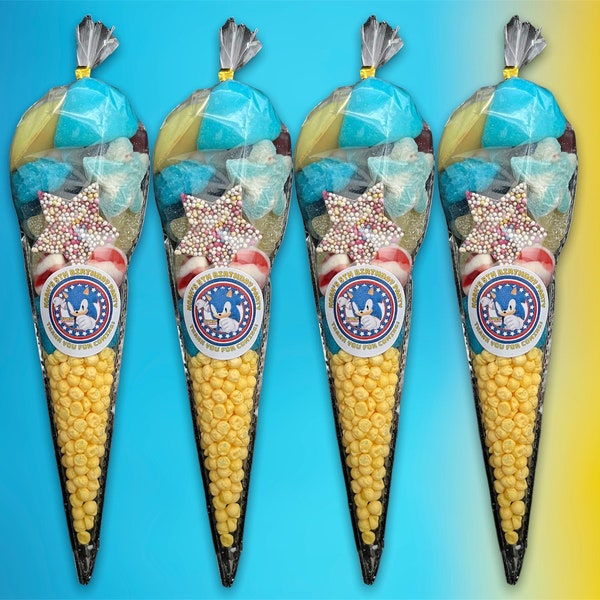 Sonic The Hedgehog Sweet Cones Party Favours filled with pick and mix Sweets