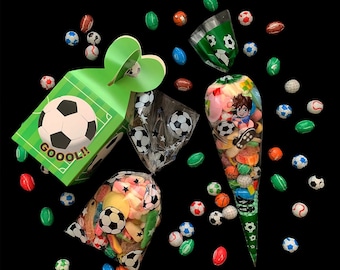 Football Party Favour Sweets Sweet Cones, Bags and boxes filled with Pick and Mix Sweets