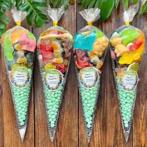 Personalised Jungle Animals Safari Kids Party Sweet Cones, Pre-filled with Pick and Mix Sweets Children Sweetcones Snake Sweets Reptiles