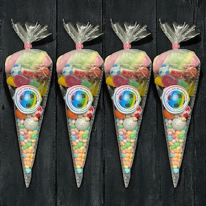 Personalised Rainbow Football kids Party Favour Sweets Children Sweet Cones Sweetcones Pre-filled Pick and Mix sweets Chocolate Footballs
