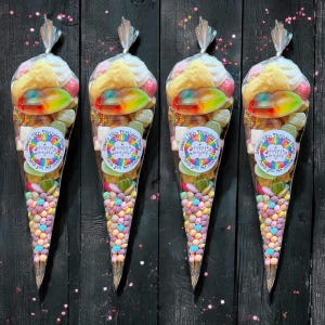 Personalised Rainbow Sweet Cones Pre Filled -Party Favours Pick and Mix Children Sweets Sweetcones Kids Party