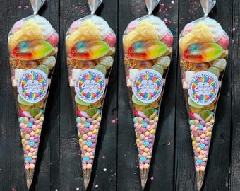 Personalised Rainbow Sweet Cones Pre Filled -Party Favours Pick and Mix Children Sweets Sweetcones Kids Party