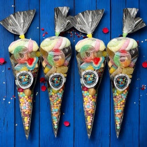 Personalised Laser Tag Gamer Party Sweet Cones, Pre-filled with Pick and Mix Sweets Kids Party Favours Children Sweetcones multicoloured