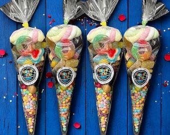 Personalised Laser Tag Gamer Party Sweet Cones, Pre-filled with Pick and Mix Sweets Kids Party Favours Children Sweetcones multicoloured