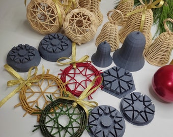 Christmas Ornament Molds Set – DIY Wicker Bell, Lantern & Round Decorations for Tree, Fireplace, Gifts | Basket Weaving Starter Mold