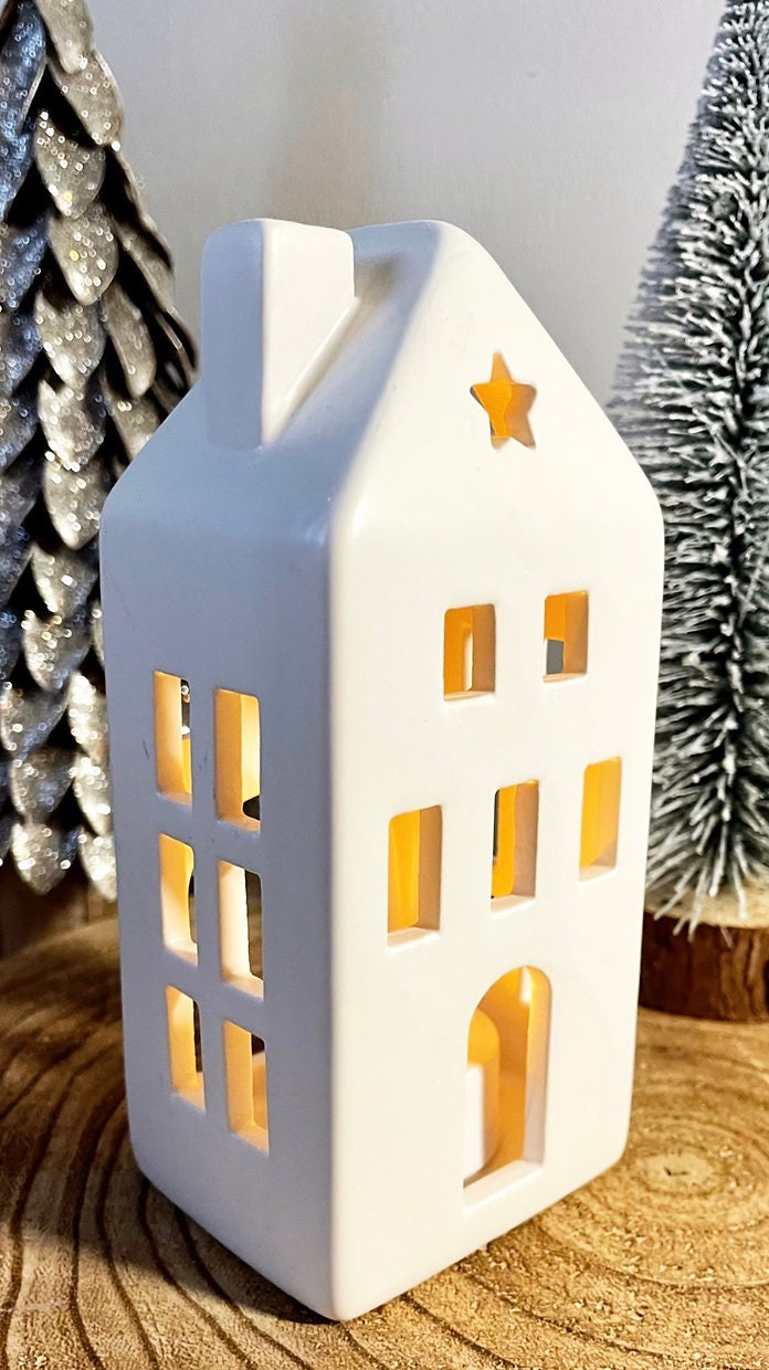 Tall Large White Ceramic House Tealight Holder Christmas Etsy UK
