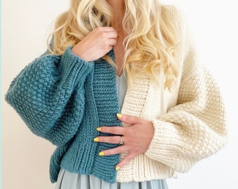 Knitting Pattern Bi-Colour Cardigan Chunky Oversized Digital Download