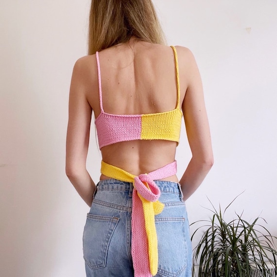 Knitting Pattern Bi-colour Wrap Cropped Cami Top Digital - Etsy