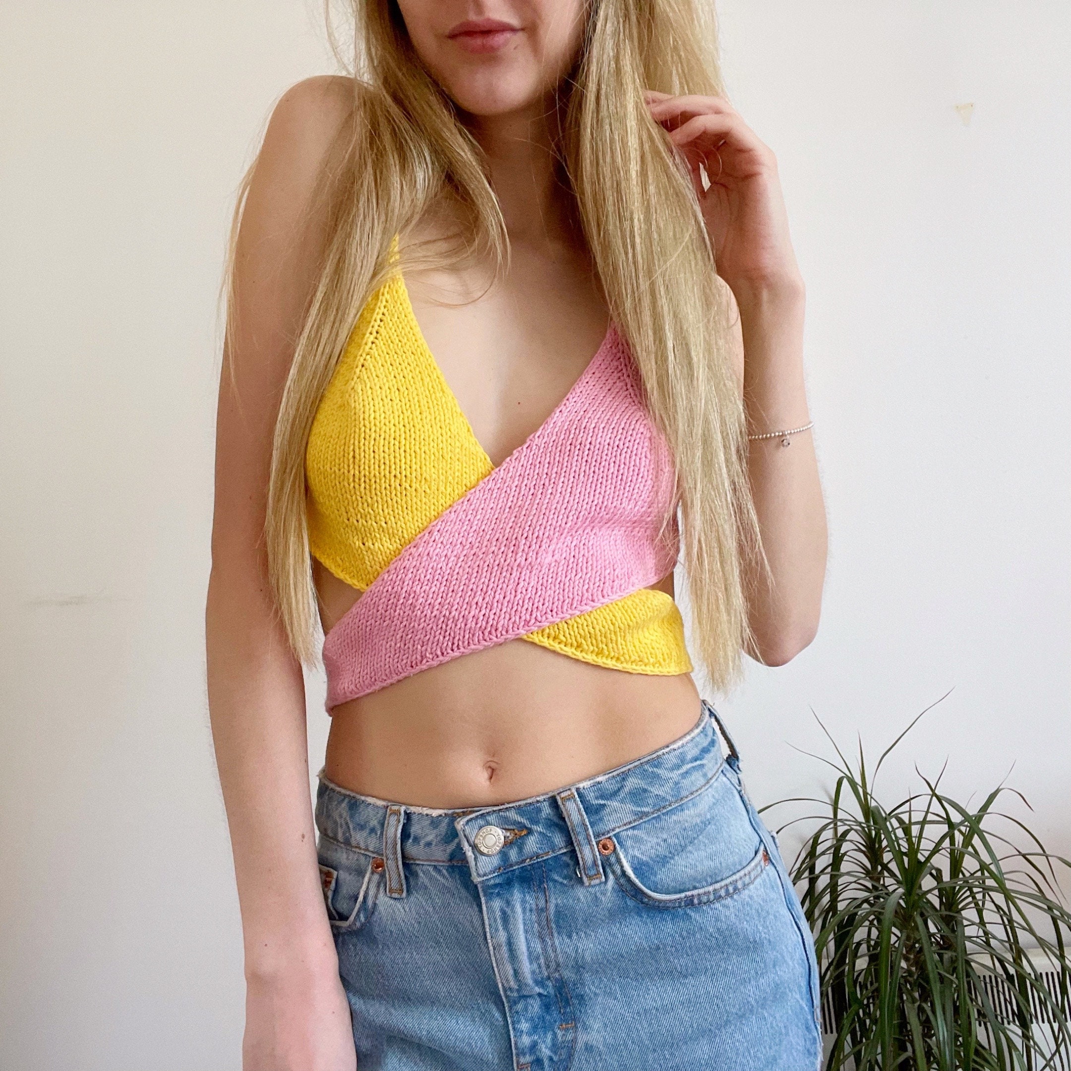 Knitting Pattern Bi-colour Wrap Cropped Cami Top Digital - Etsy