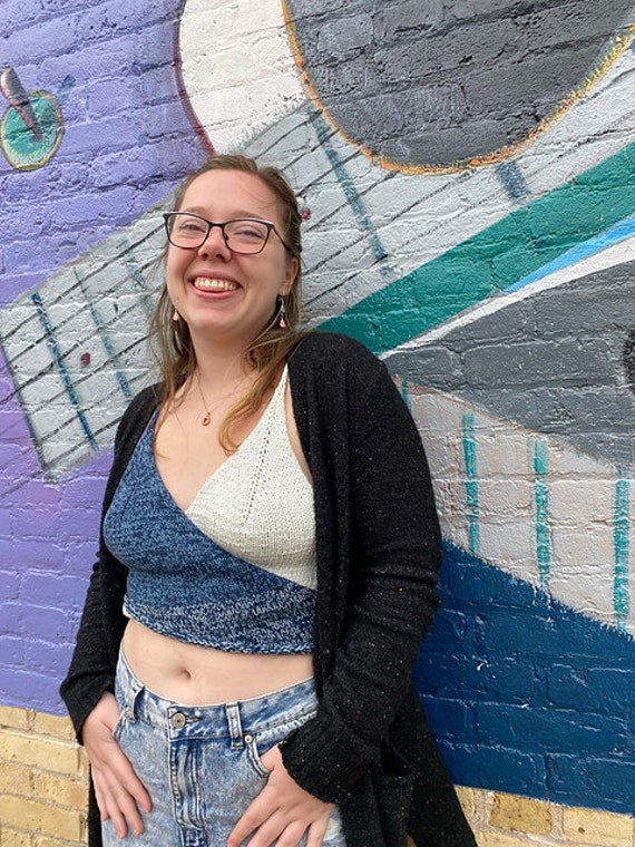 Knitting Pattern Bi-colour Wrap Cropped Cami Top Digital - Etsy